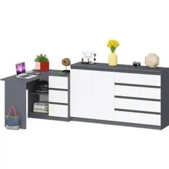 Комплект СВК Мори Стол компьютерный МС-16 правый + Комод МК1600.1, цвет графит/белый