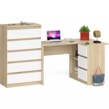 Комплект СВК Мори Стол компьютерный МС-16 правый + Комод МК700.5, цвет дуб сонома/белый