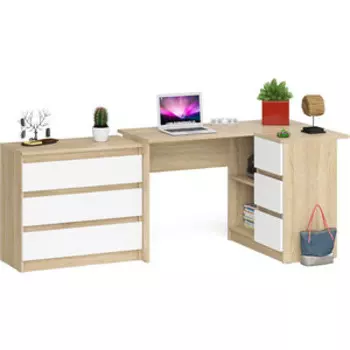 Комплект СВК Мори Стол компьютерный МС-16 правый + Комод МК800.1, цвет дуб сонома/белый