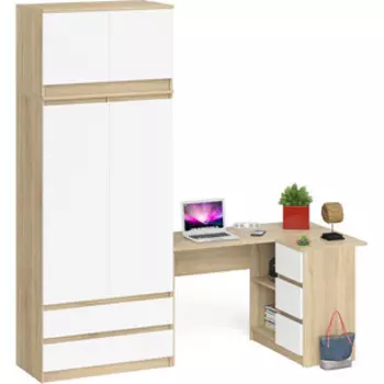 Комплект СВК Мори Стол компьютерный МС-16 правый + Шкаф МШ900.1 + Антресоль МА900.1, цвет дуб сонома/белый