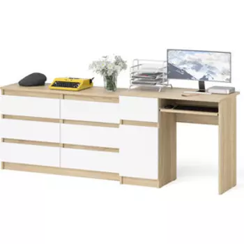 Комплект СВК Мори Стол компьютерный МС-1 левый + Комод МК1200.6, цвет дуб сонома/белый
