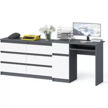 Комплект СВК Мори Стол компьютерный МС-1 левый + Комод МК1200.6, цвет графит/белый