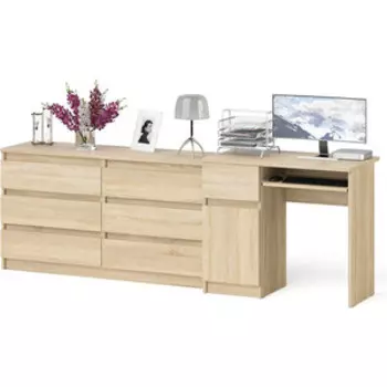 Комплект СВК Мори Стол компьютерный МС-1 левый + Комод МК1380.6, цвет дуб сонома