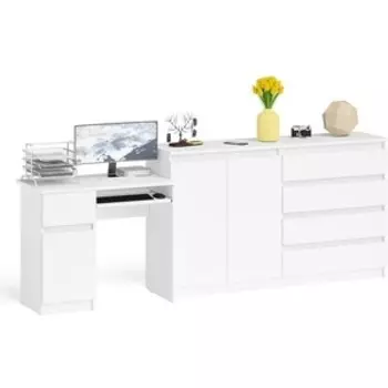 Комплект СВК Мори Стол компьютерный МС-1 левый + Комод МК1600.1, цвет белый