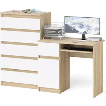 Комплект СВК Мори Стол компьютерный МС-1 левый + Комод МК700.5, цвет дуб сонома/белый