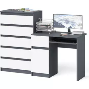 Комплект СВК Мори Стол компьютерный МС-1 левый + Комод МК700.5, цвет графит/белый