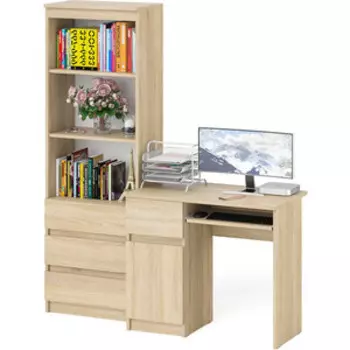 Комплект СВК Мори Стол компьютерный МС-1 левый + Стеллаж МСТ600.3, цвет дуб сонома