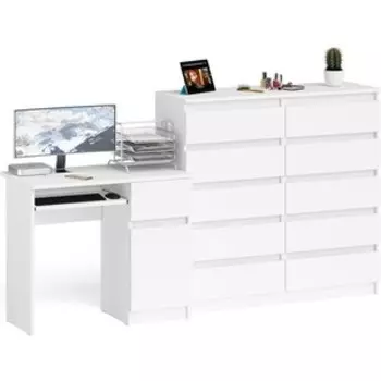 Комплект СВК Мори Стол компьютерный МС-1 правый + Комод МК1200.10, цвет белый