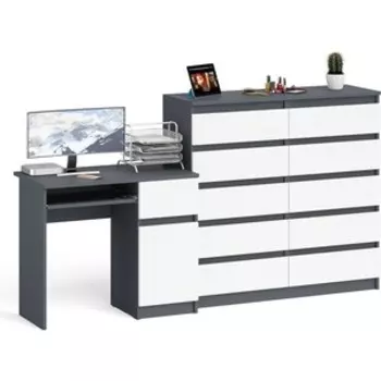 Комплект СВК Мори Стол компьютерный МС-1 правый + Комод МК1200.10, цвет графит/белый