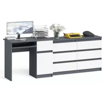 Комплект СВК Мори Стол компьютерный МС-1 правый + Комод МК1200.6, цвет графит/белый
