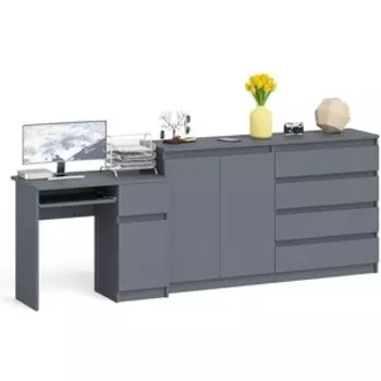 Комплект СВК Мори Стол компьютерный МС-1 правый + Комод МК1600.1, цвет графит