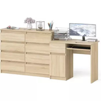 Комплект СВК Мори Стол компьютерный МС-1 левый + Комод МК1200.8, цвет дуб сонома