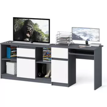 Комплект СВК Мори Стол компьютерный МС-1 левый + Тумба МТВ1204.1, цвет графит/белый