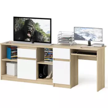 Комплект СВК Мори Стол компьютерный МС-1 левый + Тумба МТВ1204.1, цвет дуб сонома/белый