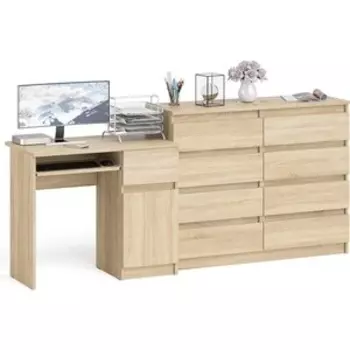 Комплект СВК Мори Стол компьютерный МС-1 правый + Комод МК1200.8, цвет дуб сонома