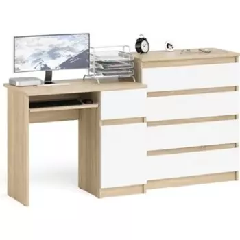 Комплект СВК Мори Стол компьютерный МС-1 правый + Комод МК800.4, цвет дуб сонома/белый