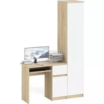 Комплект СВК Мори Стол компьютерный МС-1 правый + Пенал МШ400.1, цвет дуб сонома/белый