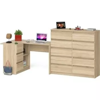 Комплект СВК Мори Стол компьютерный МС-16 левый + Комод МК1200.10, цвет дуб сонома, выдвижные ящики слева, НЕ универсальная сборка
