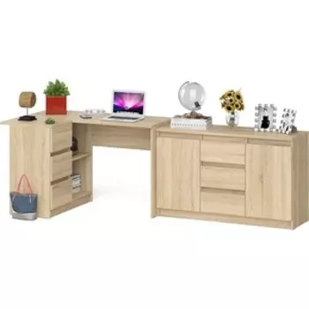 Комплект СВК Мори Стол компьютерный МС-16 левый + Комод МК1200.3, цвет дуб сонома