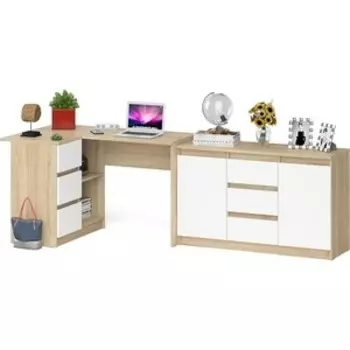 Комплект СВК Мори Стол компьютерный МС-16 левый + Комод МК1200.3, цвет дуб сонома/белый