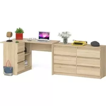 Комплект СВК Мори Стол компьютерный МС-16 левый + Комод МК1200.6, цвет дуб сонома