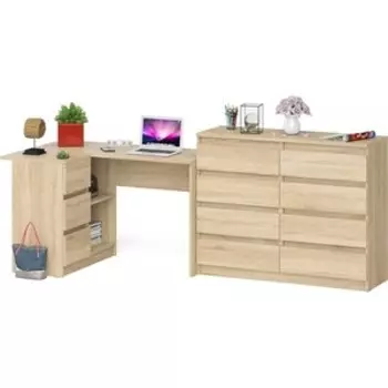 Комплект СВК Мори Стол компьютерный МС-16 левый + Комод МК1200.8, цвет дуб сонома