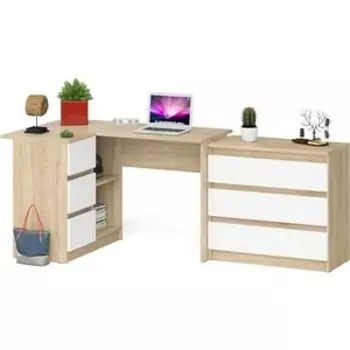Комплект СВК Мори Стол компьютерный МС-16 левый + Комод МК800.1, цвет дуб сонома/белый