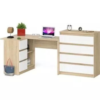 Комплект СВК Мори Стол компьютерный МС-16 левый + Комод МК800.4, цвет дуб сонома/белый