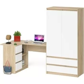 Комплект СВК Мори Стол компьютерный МС-16 левый + Шкаф МШ900.1, цвет дуб сонома/белый