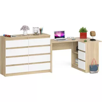 Комплект СВК Мори Стол компьютерный МС-16 правый + Комод МК1200.8, цвет дуб сонома/белый