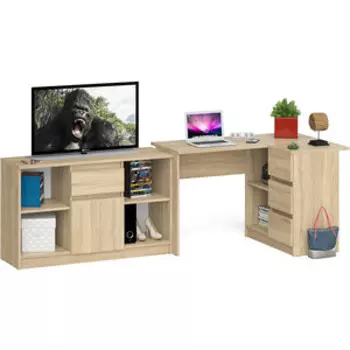 Комплект СВК Мори Стол компьютерный МС-16 правый + Тумба МТВ1204.1, цвет дуб сонома