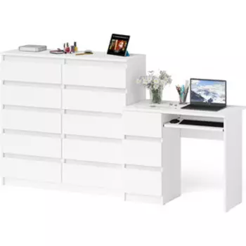 Комплект СВК Мори Стол компьютерный МС-6 левый + Комод МК1200.10, цвет белый
