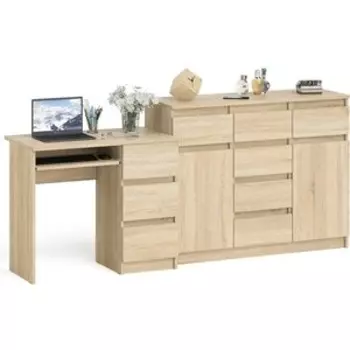 Комплект СВК Мори Стол компьютерный МС-6 правый + Комод МК1200.4, цвет дуб сонома