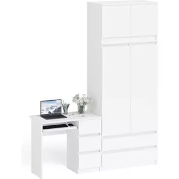 Комплект СВК Мори Стол компьютерный МС-6 правый + Шкаф МШ900.1 + Антресоль МА900.1, цвет белый