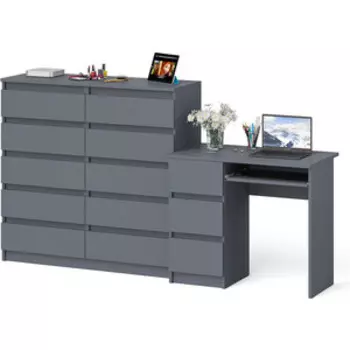Комплект СВК Мори Стол компьютерный МС-6 левый + Комод МК1200.10, цвет графит