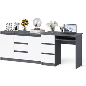 Комплект СВК Мори Стол компьютерный МС-6 левый + Комод МК1200.3, цвет графит/белый