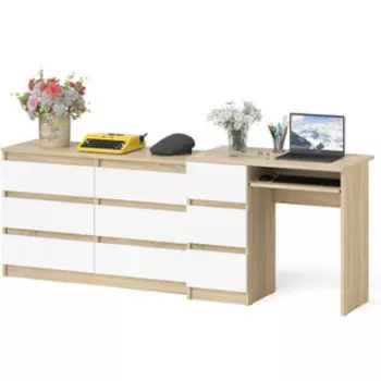 Комплект СВК Мори Стол компьютерный МС-6 левый + Комод МК1200.6, цвет дуб сонома/белый