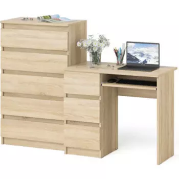 Комплект СВК Мори Стол компьютерный МС-6 левый + Комод МК700.5, цвет дуб сонома