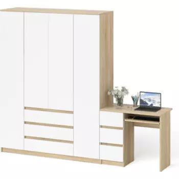 Комплект СВК Мори Стол компьютерный МС-6 левый + Шкаф МШ1600.1, цвет дуб сонома/белый