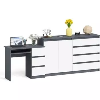 Комплект СВК Мори Стол компьютерный МС-6 правый + Комод МК1600.1, цвет графит/белый