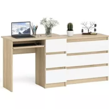 Комплект СВК Мори Стол компьютерный МС-6 правый + Комод МК800.1, цвет дуб сонома/белый