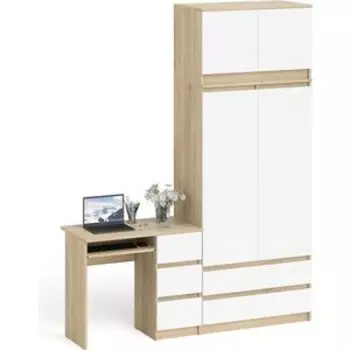 Комплект СВК Мори Стол компьютерный МС-6 правый + Шкаф МШ900.1 + Антресоль МА900.1, цвет дуб сонома/белый
