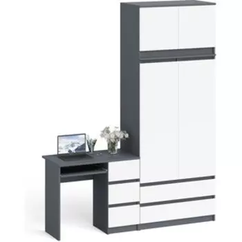 Комплект СВК Мори Стол компьютерный МС-6 правый + Шкаф МШ900.1 + Антресоль МА900.1, цвет графит/белый