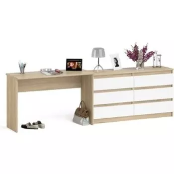 Комплект СВК Мори Стол письменный МСП1200.1 + Комод МК1380.6, цвет дуб сонома/белый