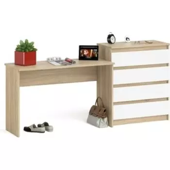 Комплект СВК Мори Стол письменный МСП1200.1 + Комод МК800.4, цвет дуб сонома/белый