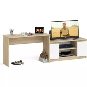 Комплект СВК Мори Стол письменный МСП1200.1 + Тумба МТВ1200.1, цвет дуб сонома/белый