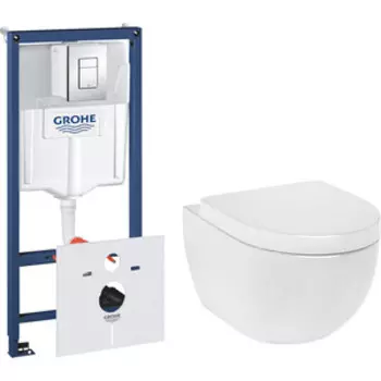 Комплект унитаза Am.Pm Awe с инсталляцией Grohe, клавиша хром, сиденье микролифт (C111700WH, C117852WH, 38775001)