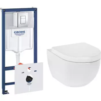 Комплект унитаза Am.Pm Awe с инсталляцией Grohe, клавиша хром, сиденье микролифт (C111738WH, C117852WH, 38775001)