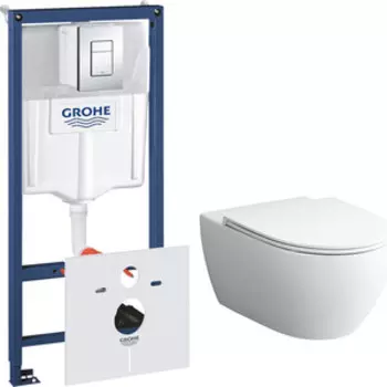 Комплект унитаза Am.Pm Awe с инсталляцией Grohe, клавиша хром, сиденье микролифт (C111700WH, C117853WH, 38775001)