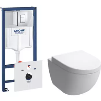 Комплект унитаза Am.Pm Awe с инсталляцией Grohe, клавиша хром, сиденье микролифт (C111738SC, 38775001)